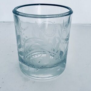 Vintage Hand Etched Paisley Clear Glass Cup, Vase or Candle Holder Heavy weight